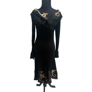 Hottest Dam Boutique Womens Peasant? Dress SZ Small Long Sleeve Black/Tan